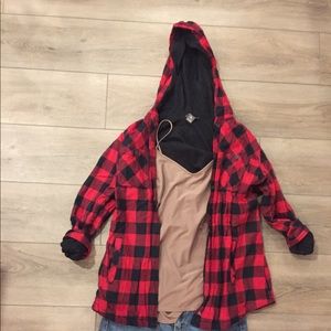 Hooded plaid button up